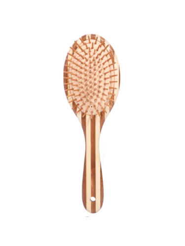 Cecilia Striped Bamboo Massage Hairbrush, Cushioned Base, Round-Tipped Bristles