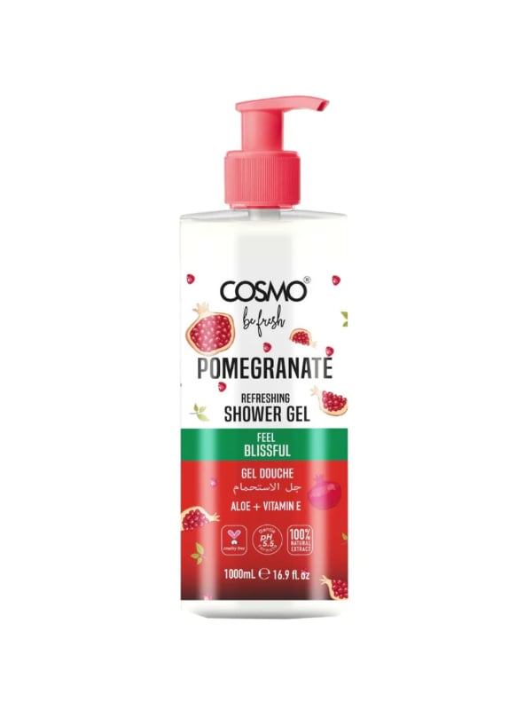 Cosmo Pomegranate Shower Gel Refreshing Body Wash Aloe Vera Vitamin E 1000ml