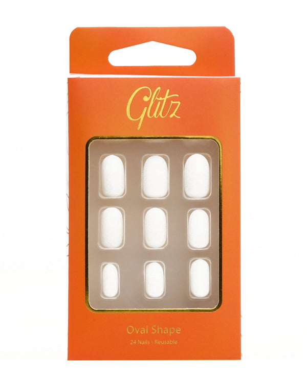 Glitz Press-On Nails Oval White Pre-Glued Up to 24 Pieces