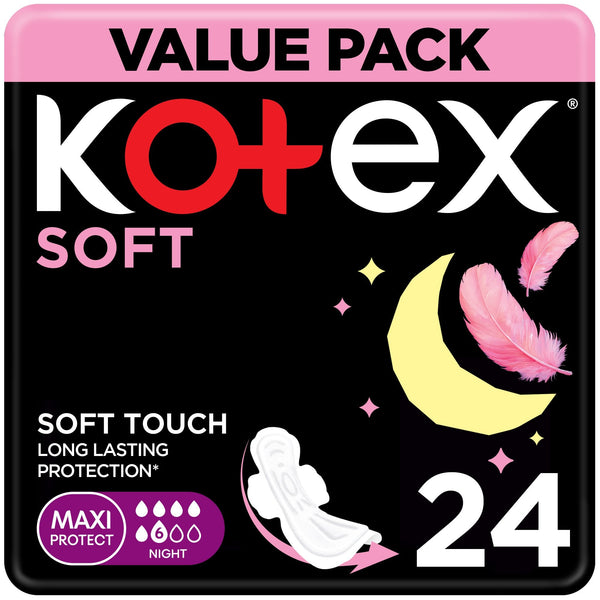 Kotex Maxi Soft Night Sanitary Pads Soft Touch Heavy Flow 24 Pieces