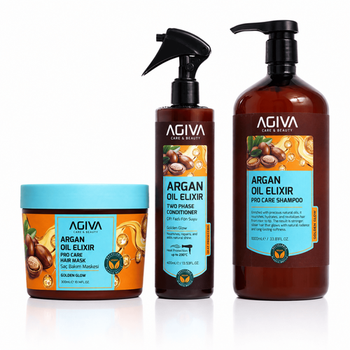 Agiva Argan Hair Care Set Shampoo Mask Heat Protectant 3 Pieces