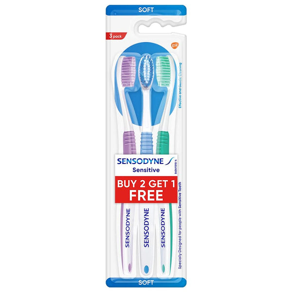 Sensodyne Sensitive Soft Toothbrushes Rounded Bristles Oval Head 3 Pack Multiple Colors