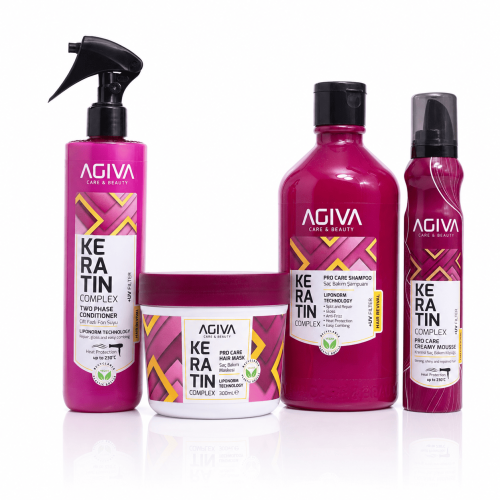 Agiva Keratin Repair and Styling Kit, Hair Care Set, Heat Protection, 4 Pieces