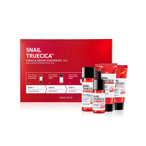 Some By Mi Snail Truecica Skin Care Starter Kit, Cleansing Gel Toner Serum Cream, 4-Piece Set