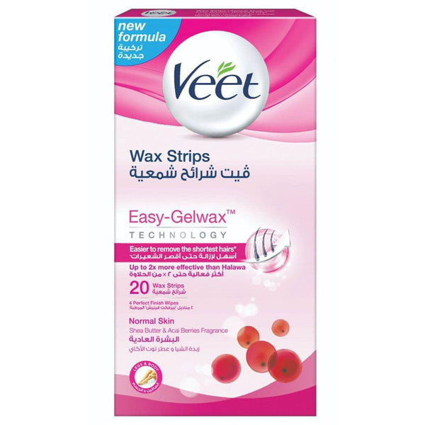 Veet Cold Wax Strips for Normal Skin, Easy Grip Hair Removal, 20 Strips