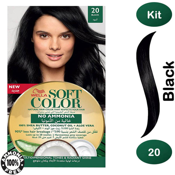 Wella Soft Color Hair Coloring Cream Ammonia-Free Black 20 Kit