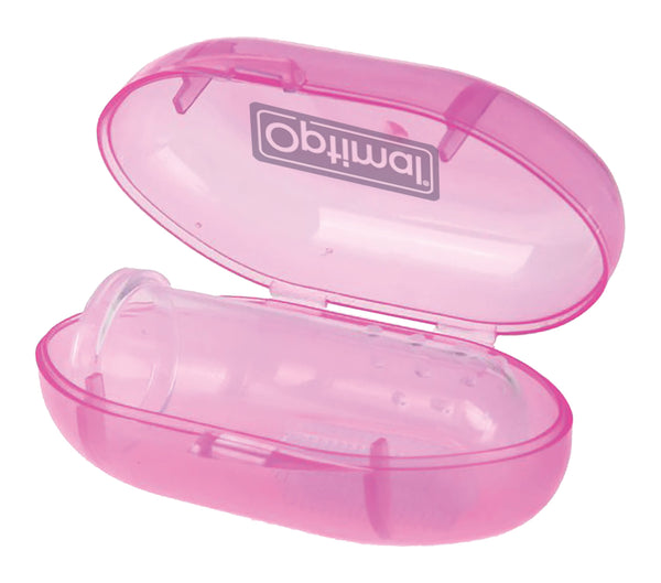 Optimal Baby Silicone Finger Toothbrush Pink Food-Grade Silicone 0M+ with Storage Case