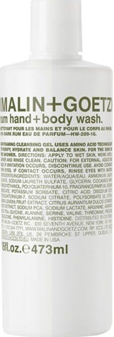 Malin + Goetz Rum Hand and Body Wash Foaming Gel Amino Acids Glycerin 473 ml