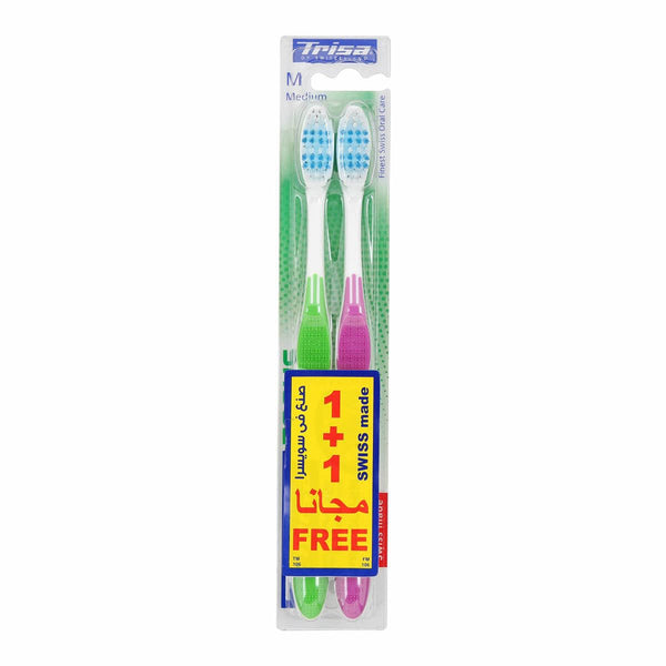 Trisa Focus Medium Bristle Toothbrushes Ergonomic Handle Pack of 2