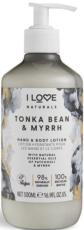 I Love Cosmetics Naturals Body Lotion Rich Moisturizing Formula Tonka Bean and Myrrh 500 ml