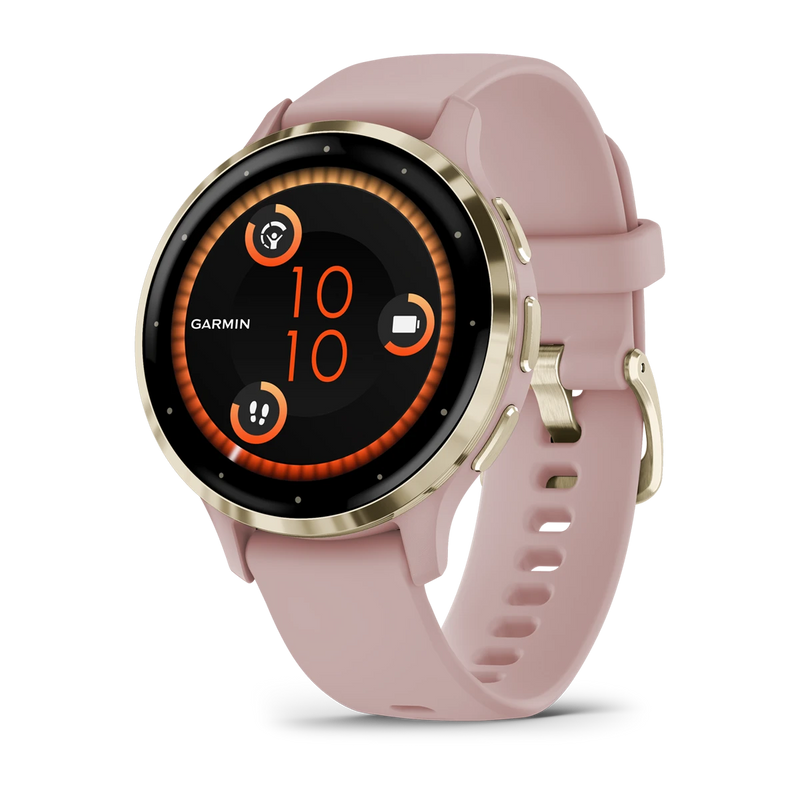 Garmin Venu 3S Fitness Smartwatch Gold Bezel Dust Rose Silicone Band 41 mm