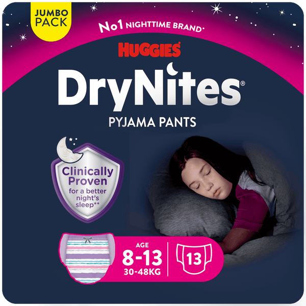 Huggies DryNites Pyjama Pants Girls 8-13 Years, 13 Pants