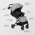 TEKNUM Travel Cabin Plus Stroller Foldable 5-Point Harness Grey