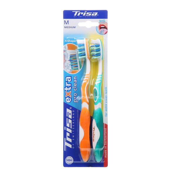 Trisa Extra 2-in-1 Medium Toothbrush with Tongue Cleaner