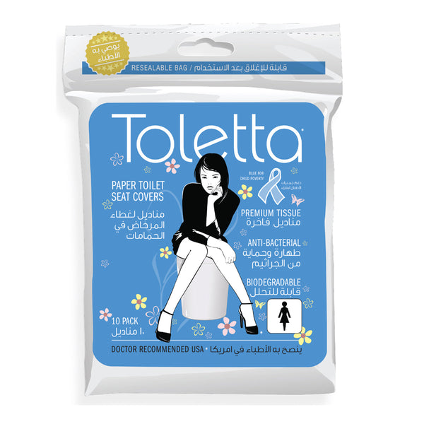Toletta Paper Toilet Seat Covers, 3-Ply Biodegradable Flushable, 10 Pack