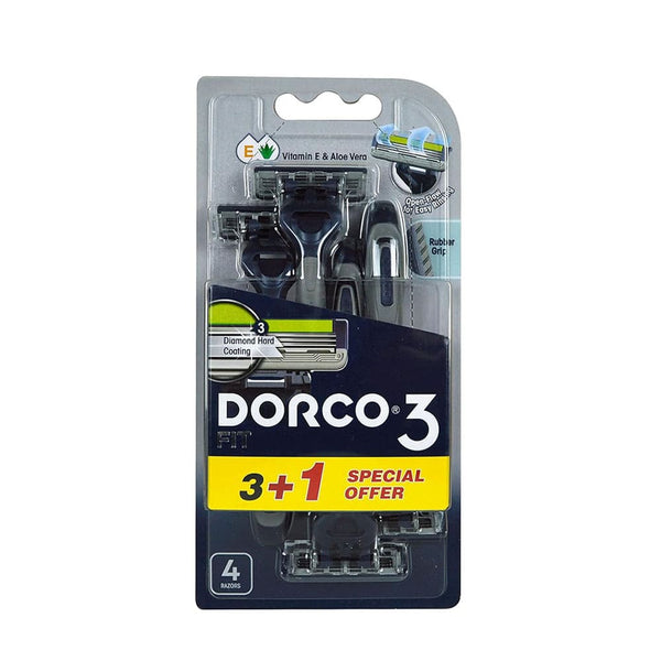 Dorco 3Fit Men's 3-Blade Razors Angled Head Moisturizing Strip 4 Pieces