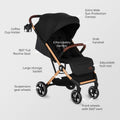 TEKNUM Travel Cabin Plus Stroller Foldable Compact Baby Stroller Sunshine Black