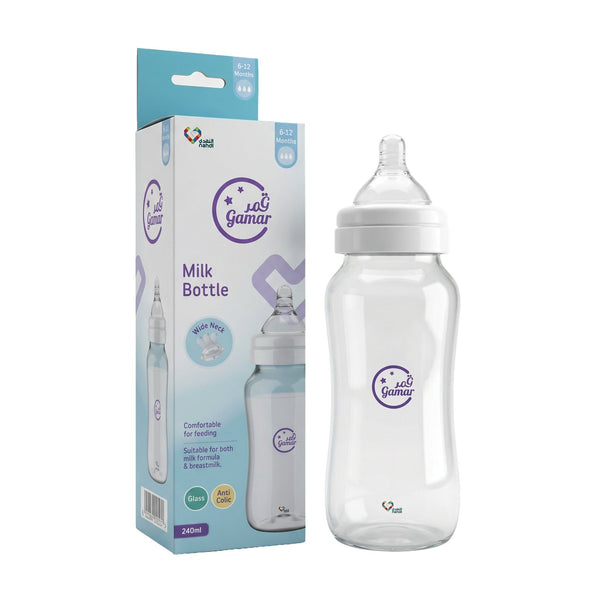 Gamar Glass Baby Milk Bottle Wide Neck Borosilicate 240 ml