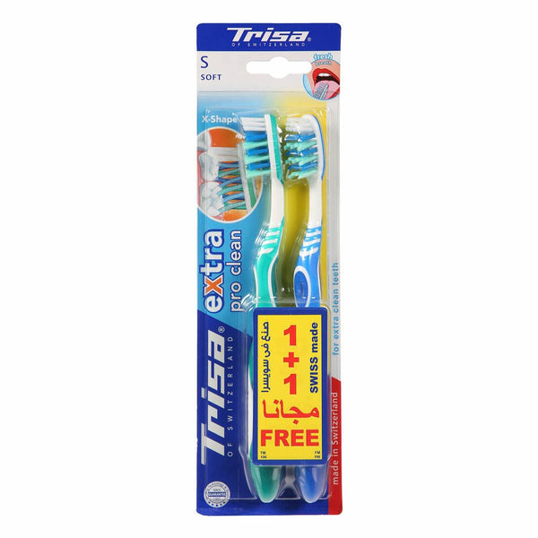 Trisa Extra 2-in-1 Soft Toothbrushes Ergonomic Handle 2-Pack