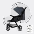 TEKNUM Flylite Stroller, Lightweight One-Hand Fold, Reclining Seat, Grey