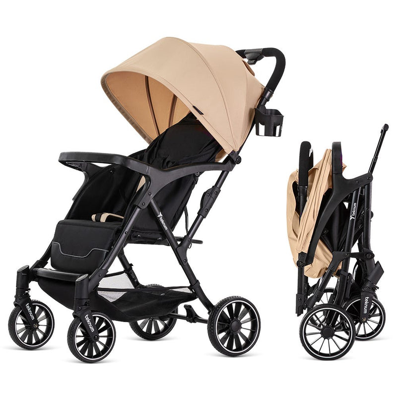 TEKNUM Flylite Stroller, Ivory, One-Hand Fold, Reclining Seat, Cup Holder