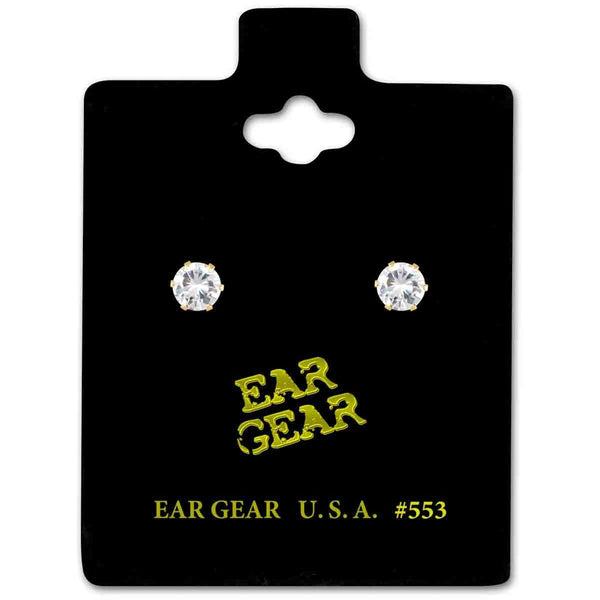 Ear Gear Gold Cubic Zirconia Earrings, Gold-Tone Setting, 3mm
