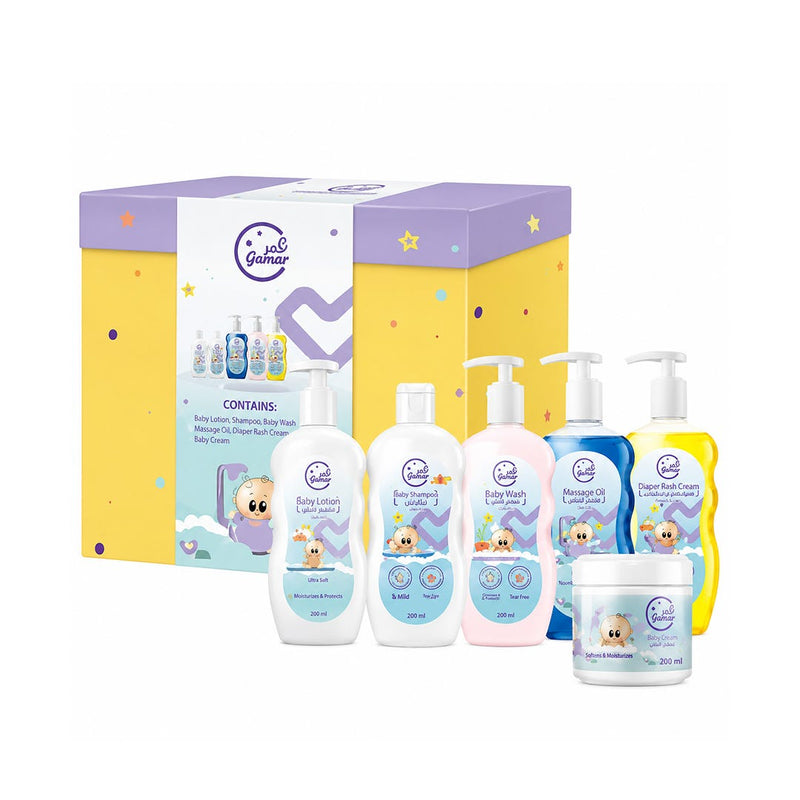 Gamar Baby Gift Box 6-Piece Baby Care Set with Cologne, Oil, Lotion, Wash, Shampoo and Cream