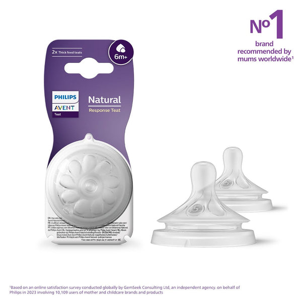 Avent Natural Feeding Teats Fast Flow Anti-Collapse Ribbed Silicone 6 Months+, 2 Pieces