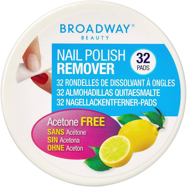 Kiss Broadway Nail Polish Remover Pads Acetone-Free Lemon Scent 3 Packs, 32 Pads Each