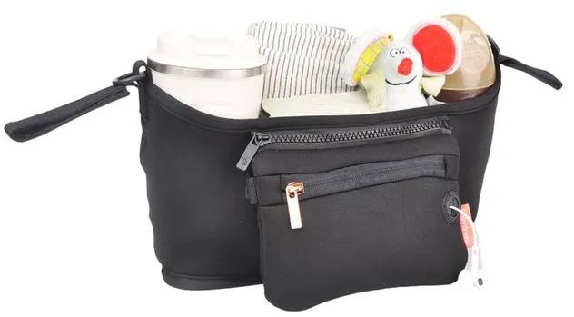 Babydream Stroller Storage Bag Organizer, Insulated Bottle Holders, Detachable Wristlet, Black