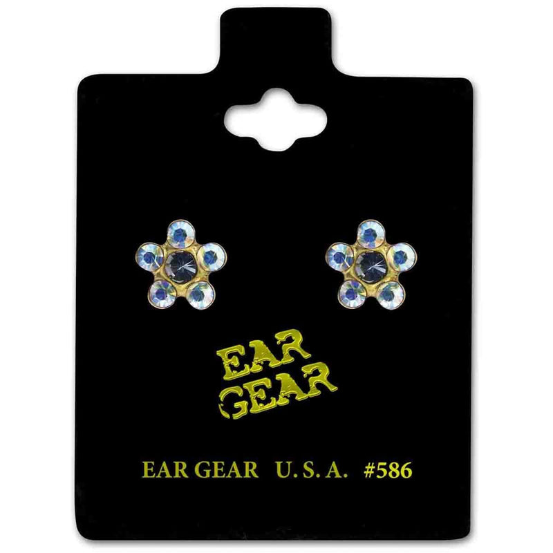 Ear Gear Gold 586 Daisy Aqua Multicolor Crystal Earrings