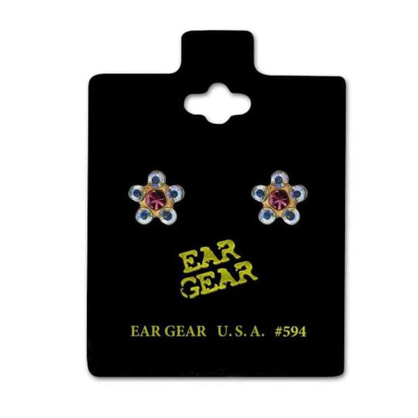 Ear Gear Gold Daisy Rose Floral Earrings with Colorful Gemstones