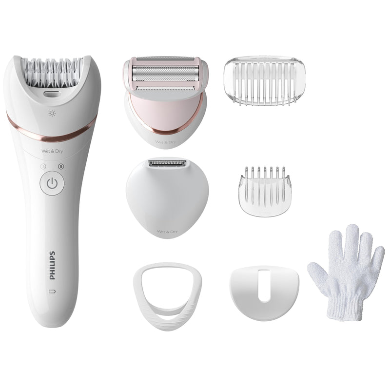 Philips Series 8000 BRE720/01 Cordless Wet & Dry Epilator with Ceramic Tweezers, 8 Attachments