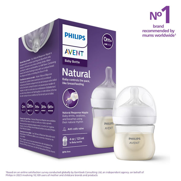 Avent Natural Feeding Bottle, Ultra Soft Newborn Teat, Anti-Colic Valve, 125 ml