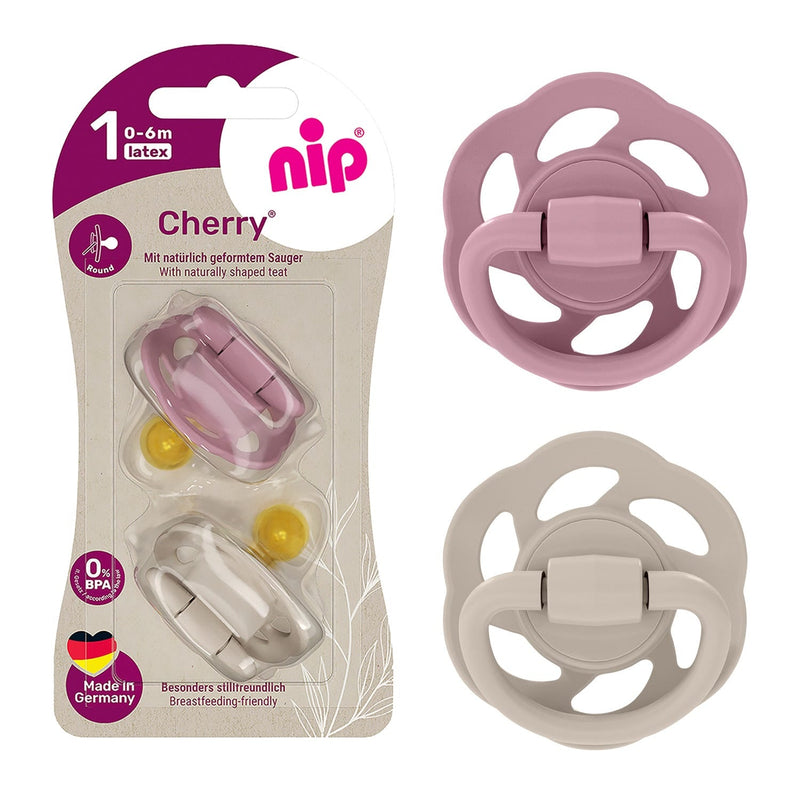 Nip Cherry Round Soother Natural Rubber Latex Brown and Red 2 Pieces