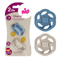 Nip Cherry Round Baby Pacifiers Natural Latex Teat Size 2, 6M+, Brown & Blue, 2 Pieces