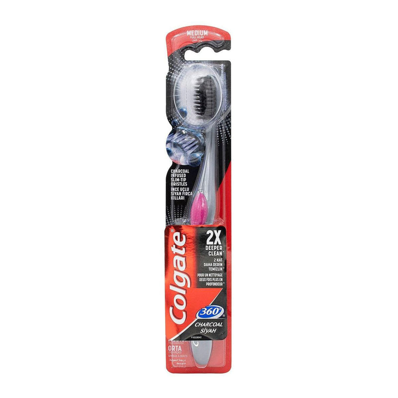 Colgate 360 Charcoal Infused Toothbrush Thin Slim-Tip Bristles Black