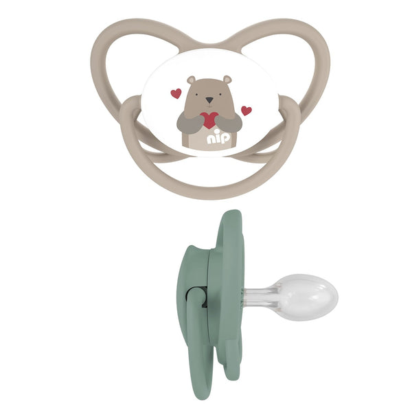 Nip Butterfly Orthodontic Silicone Soother with Ring, Brown and Green