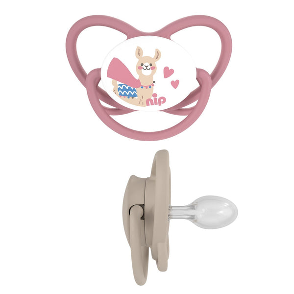 Nip Butterfly Orthodontic Soothers with Ring, 0-6 Months, 2 Pack, Brown & Red