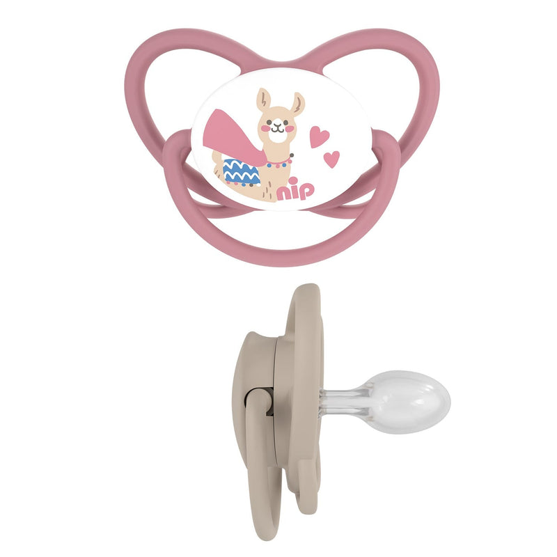Nip Butterfly Orthodontic Soothers with Ring, 0-6 Months, 2 Pack, Brown & Red