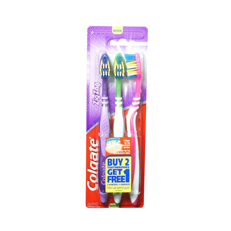 Colgate Zig Zag Medium Toothbrush Multi-Angle Cross-Bristles Soft Tongue Cleaner 2+1 Pack