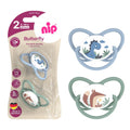 Nip Butterfly Orthodontic Soother with Ring, Silicone Teat, Blue & Green, 2 Pieces, 518M