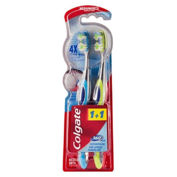 Colgate 360 Interdental Toothbrush Medium Soft Bristles 1+1 Pack