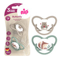 Nip Butterfly Orthodontic Soother with Ring, Silicone Teat, Brown & Green, 16-32M, 2 Pieces