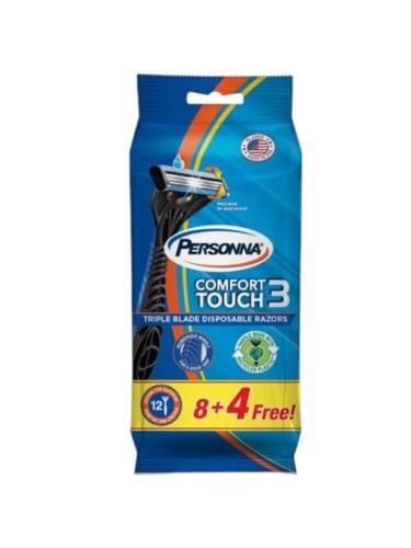Personna ComfortTouch 3 Triple-Blade Disposable Razors Rubberized Handle 12 Count