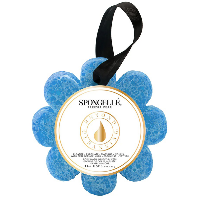 Spongelle Wild Flower Blue Freesia Pear Shower Gel Infused Body Buffer, 14 Washes