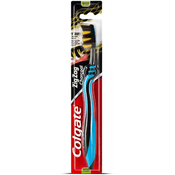 Colgate ZigZag Charcoal Medium Toothbrush, Zigzag Bristles, Ergonomic Grip