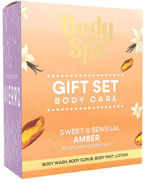 Body Spa Amber Shower Gift Set, 4-Piece Body Care Kit with Vitamin B5 & Aloe, 1 Set
