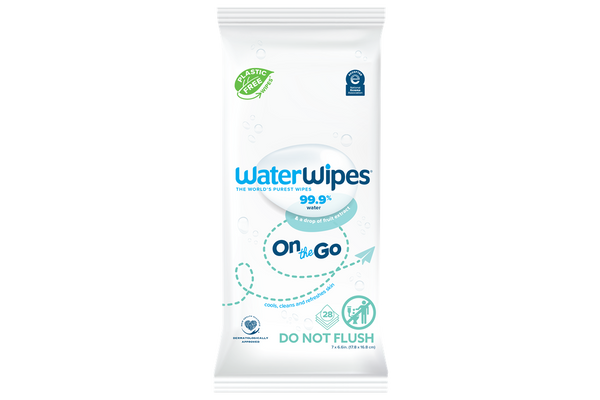 WaterWipes On-The-Go Plastic-Free Wipes, Fragrance-Free, 28 Wipes