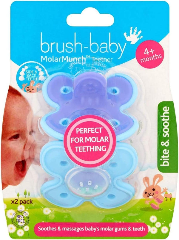 Brush-Baby MolarMunch X2 Teether for Babies and Toddlers, Blue/Purple, 10-36 Months